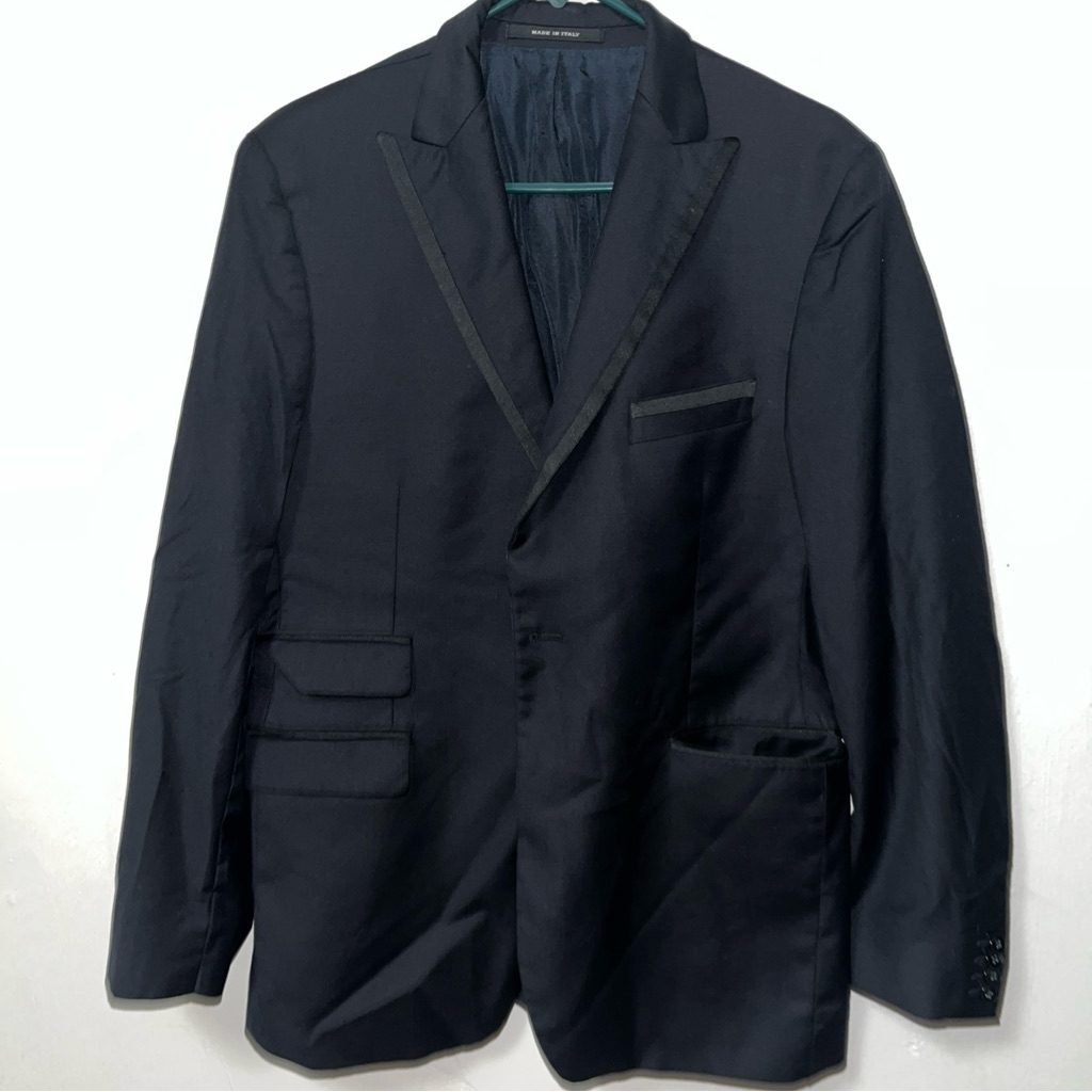 Pinolelario Mens Italian Wool Suit Jacket Navy Sz 42 8r Casual Formal